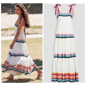 Zimmermann Lulu Ribbon Maxi Dress size 1 US 6 White Linen Resort Ribbon Tiered